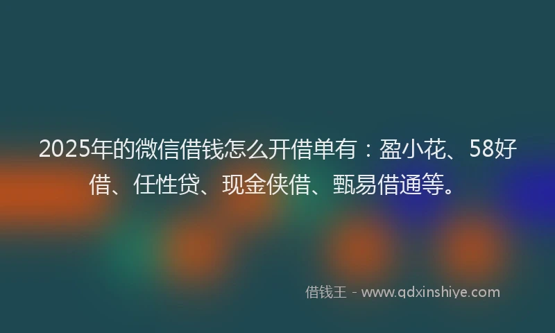 2025年的微信借钱怎么开借单有：盈小花、58好借、任性贷、现金侠借、甄易借通等。