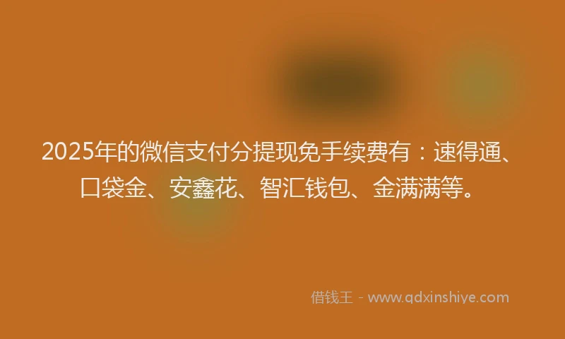 2025年的微信支付分提现免手续费有：速得通、口袋金、安鑫花、智汇钱包、金满满等。