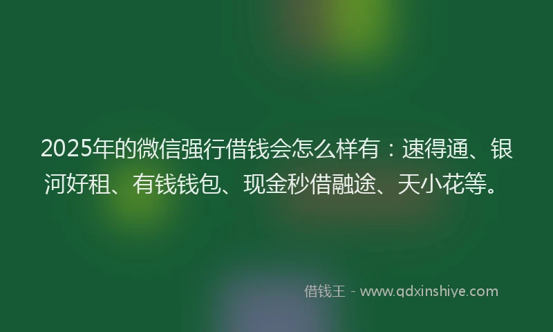 2025年的微信强行借钱会怎么样有：速得通、银河好租、有钱钱包、现金秒借融途、天小花等。