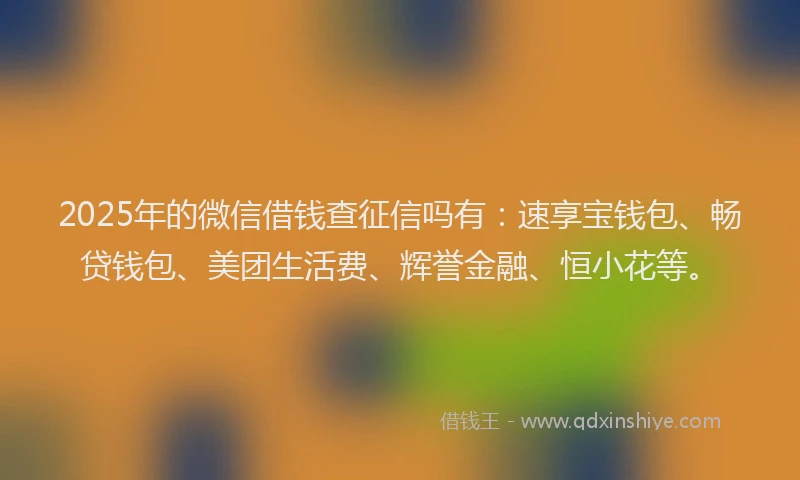 2025年的微信借钱查征信吗有：速享宝钱包、畅贷钱包、美团生活费、辉誉金融、恒小花等。