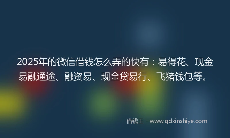2025年的微信借钱怎么弄的快有：易得花、现金易融通途、融资易、现金贷易行、飞猪钱包等。