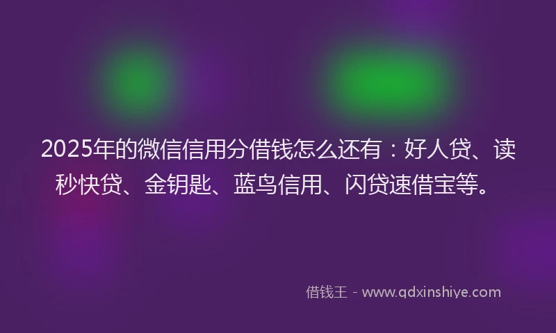 2025年的微信信用分借钱怎么还有：好人贷、读秒快贷、金钥匙、蓝鸟信用、闪贷速借宝等。