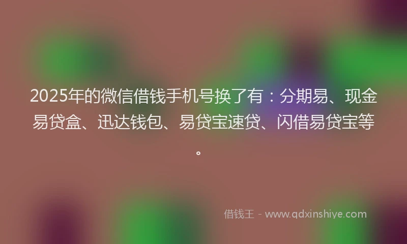 2025年的微信借钱手机号换了有：分期易、现金易贷盒、迅达钱包、易贷宝速贷、闪借易贷宝等。