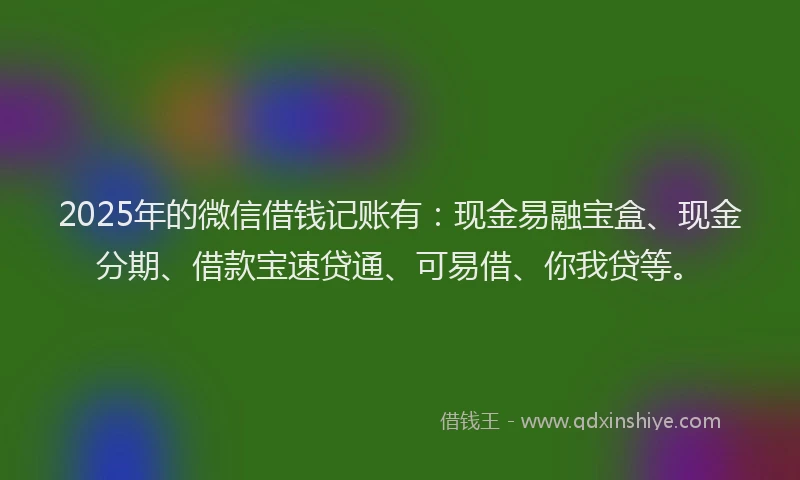 2025年的微信借钱记账有：现金易融宝盒、现金分期、借款宝速贷通、可易借、你我贷等。