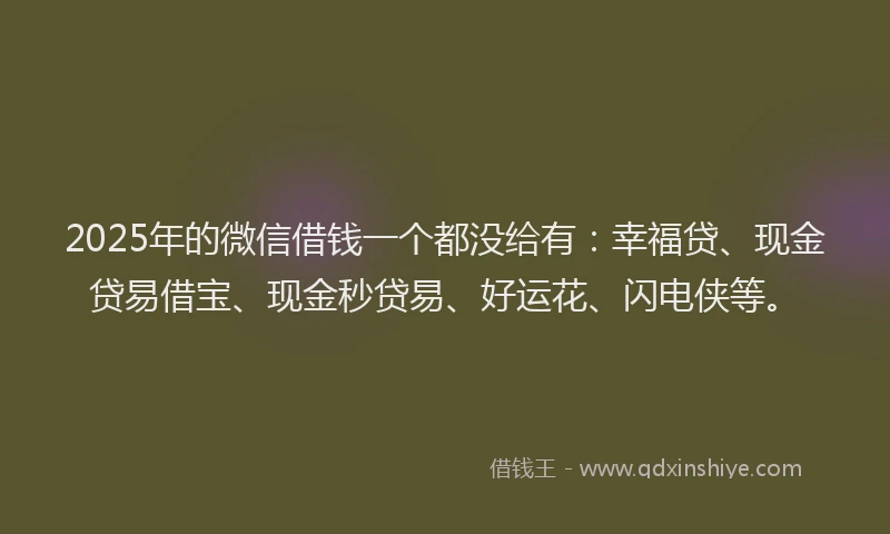 2025年的微信借钱一个都没给有：幸福贷、现金贷易借宝、现金秒贷易、好运花、闪电侠等。