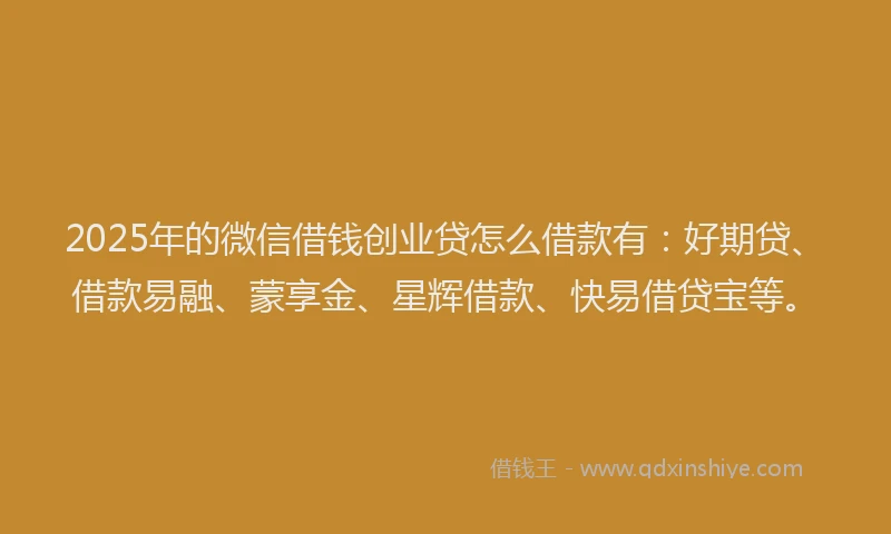 2025年的微信借钱创业贷怎么借款有：好期贷、借款易融、蒙享金、星辉借款、快易借贷宝等。