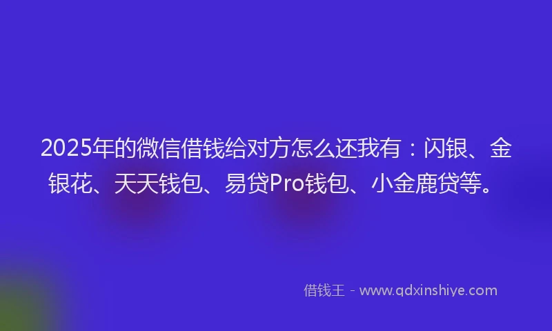 2025年的微信借钱给对方怎么还我有：闪银、金银花、天天钱包、易贷Pro钱包、小金鹿贷等。