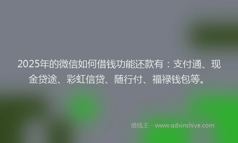 2025年的微信如何借钱功能还款有：支付通、现金贷途、彩虹信贷、随行付、福禄钱包等。