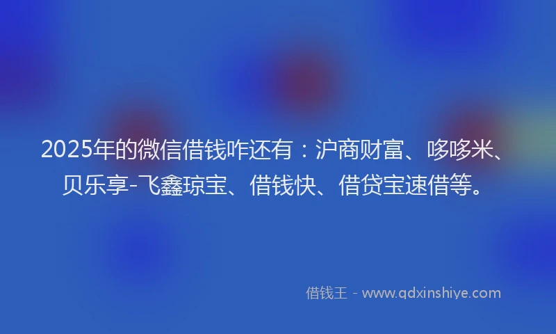 2025年的微信借钱咋还有：沪商财富、哆哆米、贝乐享-飞鑫琼宝、借钱快、借贷宝速借等。