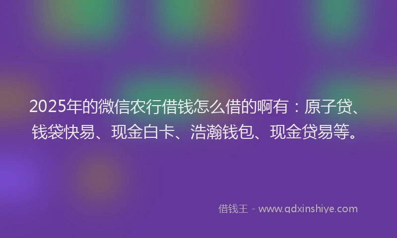 2025年的微信农行借钱怎么借的啊有：原子贷、钱袋快易、现金白卡、浩瀚钱包、现金贷易等。