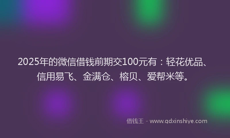 2025年的微信借钱前期交100元有：轻花优品、信用易飞、金满仓、榕贝、爱帮米等。