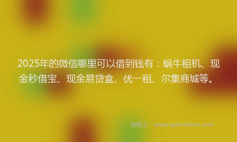 2025年的微信哪里可以借到钱有：蜗牛租机、现金秒借宝、现金易贷盒、优一租、尔集商城等。