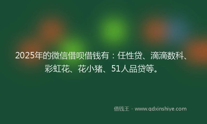 2025年的微信借呗借钱有：任性贷、滴滴数科、彩虹花、花小猪、51人品贷等。