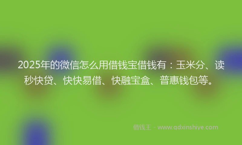 2025年的微信怎么用借钱宝借钱有：玉米分、读秒快贷、快快易借、快融宝盒、普惠钱包等。