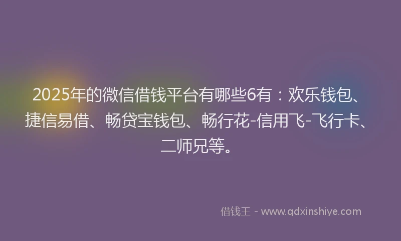 2025年的微信借钱平台有哪些6有：欢乐钱包、捷信易借、畅贷宝钱包、畅行花-信用飞-飞行卡、二师兄等。