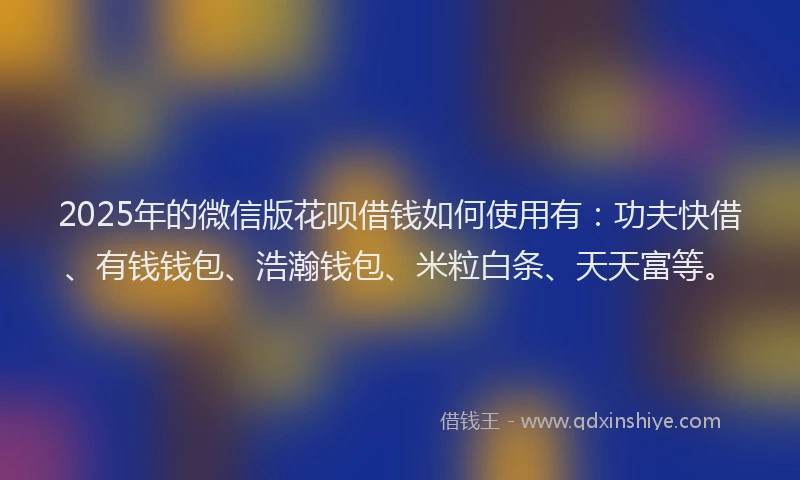 2025年的微信版花呗借钱如何使用有：功夫快借、有钱钱包、浩瀚钱包、米粒白条、天天富等。
