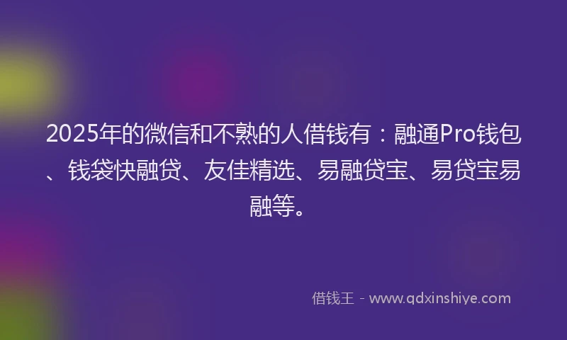 2025年的微信和不熟的人借钱有：融通Pro钱包、钱袋快融贷、友佳精选、易融贷宝、易贷宝易融等。