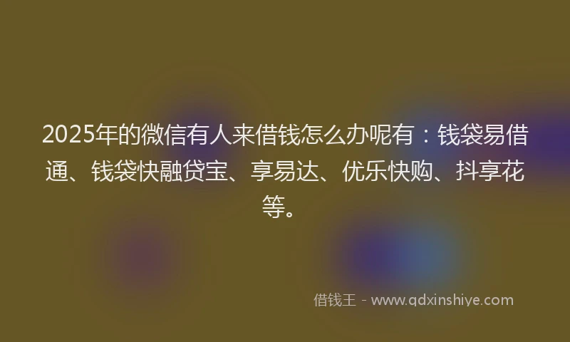 2025年的微信有人来借钱怎么办呢有：钱袋易借通、钱袋快融贷宝、享易达、优乐快购、抖享花等。