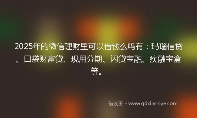2025年的微信理财里可以借钱么吗有：玛瑙信贷、口袋财富贷、现用分期、闪贷宝融、疾融宝盒等。