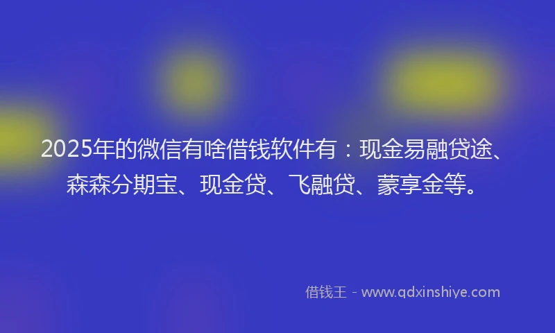 2025年的微信有啥借钱软件有：现金易融贷途、森森分期宝、现金贷、飞融贷、蒙享金等。