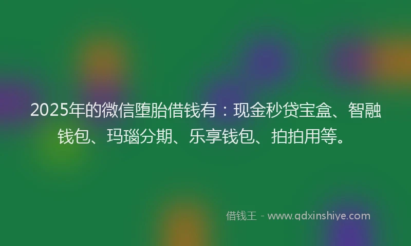 2025年的微信堕胎借钱有：现金秒贷宝盒、智融钱包、玛瑙分期、乐享钱包、拍拍用等。