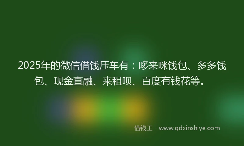 2025年的微信借钱压车有：哆来咪钱包、多多钱包、现金直融、来租呗、百度有钱花等。