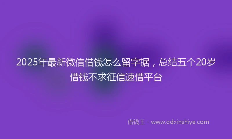 2025年最新微信借钱怎么留字据，总结五个20岁借钱不求征信速借平台