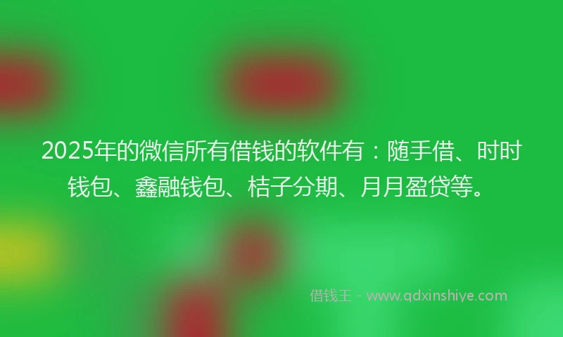 2025年的微信所有借钱的软件有：随手借、时时钱包、鑫融钱包、桔子分期、月月盈贷等。