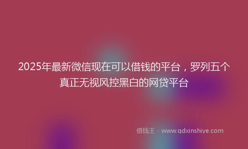 2025年最新微信现在可以借钱的平台，罗列五个真正无视风控黑白的网贷平台