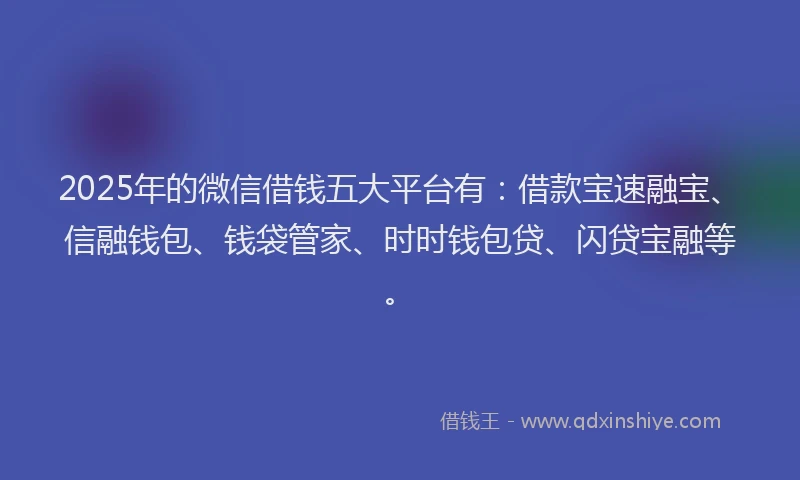 2025年的微信借钱五大平台有：借款宝速融宝、信融钱包、钱袋管家、时时钱包贷、闪贷宝融等。