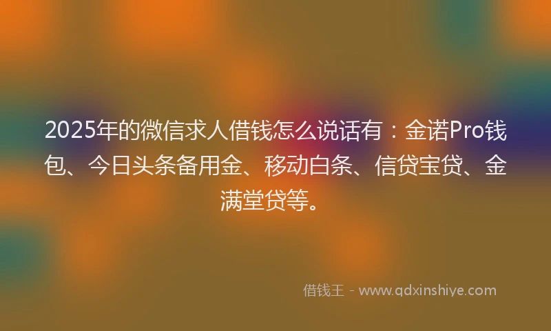2025年的微信求人借钱怎么说话有：金诺Pro钱包、今日头条备用金、移动白条、信贷宝贷、金满堂贷等。