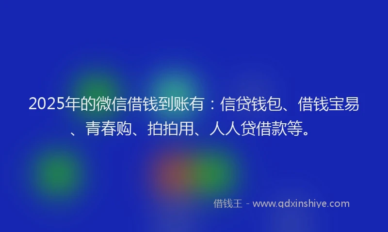 2025年的微信借钱到账有：信贷钱包、借钱宝易、青春购、拍拍用、人人贷借款等。