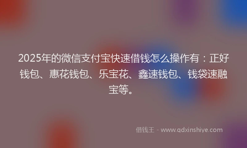 2025年的微信支付宝快速借钱怎么操作有：正好钱包、惠花钱包、乐宝花、鑫速钱包、钱袋速融宝等。