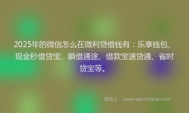 2025年的微信怎么在微利贷借钱有：乐享钱包、现金秒借贷宝、瞬借通途、借款宝速贷通、省时贷宝等。