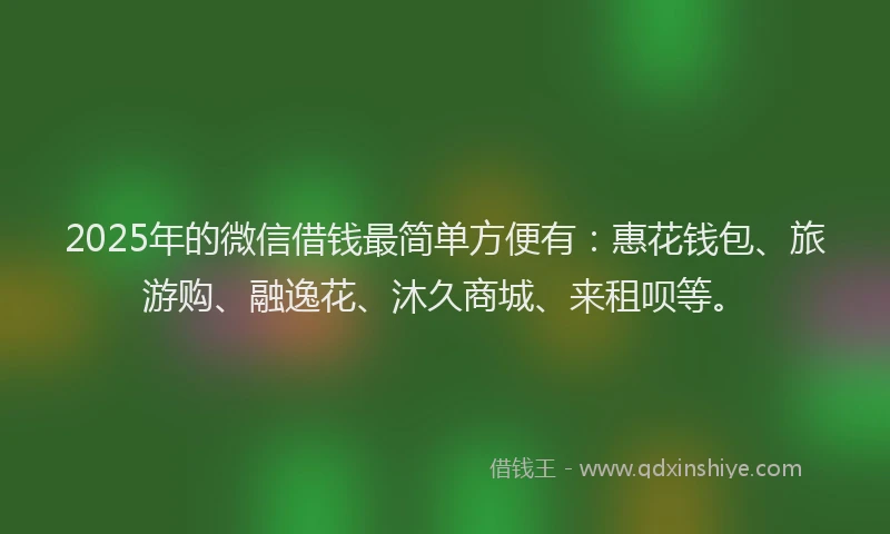 2025年的微信借钱最简单方便有：惠花钱包、旅游购、融逸花、沐久商城、来租呗等。