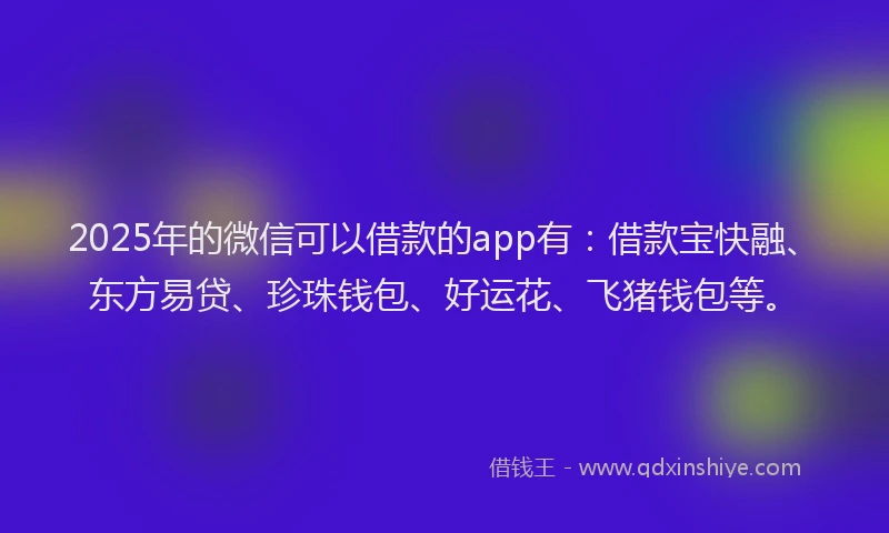 2025年的微信可以借款的app有：借款宝快融、东方易贷、珍珠钱包、好运花、飞猪钱包等。