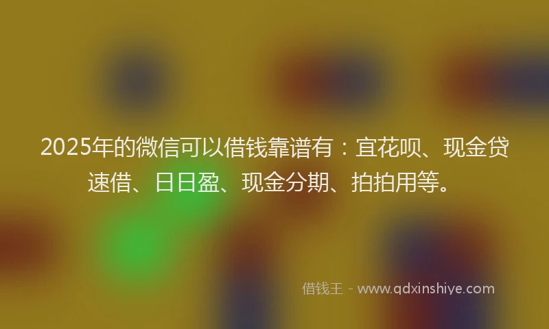 2025年的微信可以借钱靠谱有：宜花呗、现金贷速借、日日盈、现金分期、拍拍用等。