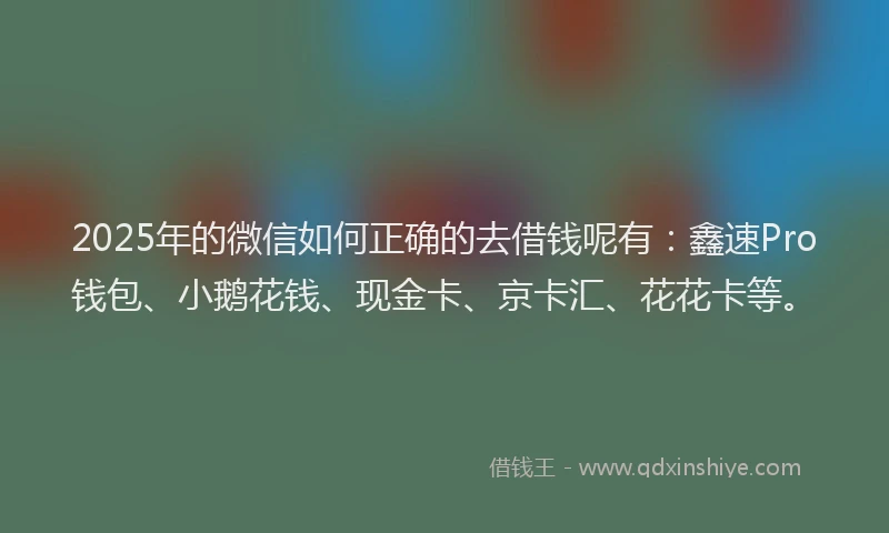 2025年的微信如何正确的去借钱呢有：鑫速Pro钱包、小鹅花钱、现金卡、京卡汇、花花卡等。