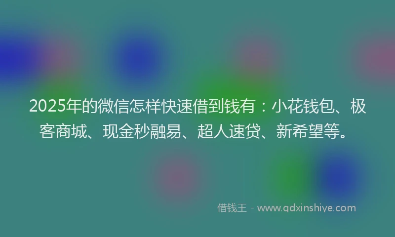 2025年的微信怎样快速借到钱有：小花钱包、极客商城、现金秒融易、超人速贷、新希望等。