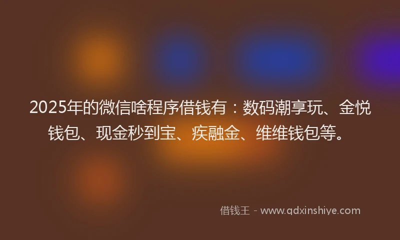 2025年的微信啥程序借钱有：数码潮享玩、金悦钱包、现金秒到宝、疾融金、维维钱包等。