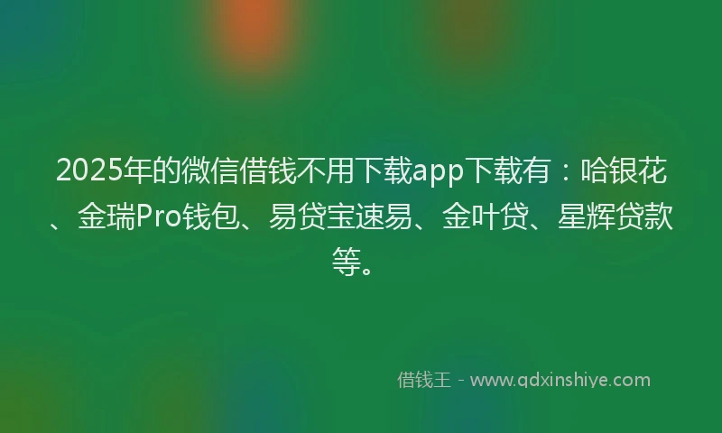 2025年的微信借钱不用下载app下载有：哈银花、金瑞Pro钱包、易贷宝速易、金叶贷、星辉贷款等。