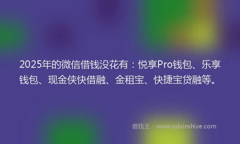 2025年的微信借钱没花有：悦享Pro钱包、乐享钱包、现金侠快借融、金租宝、快捷宝贷融等。