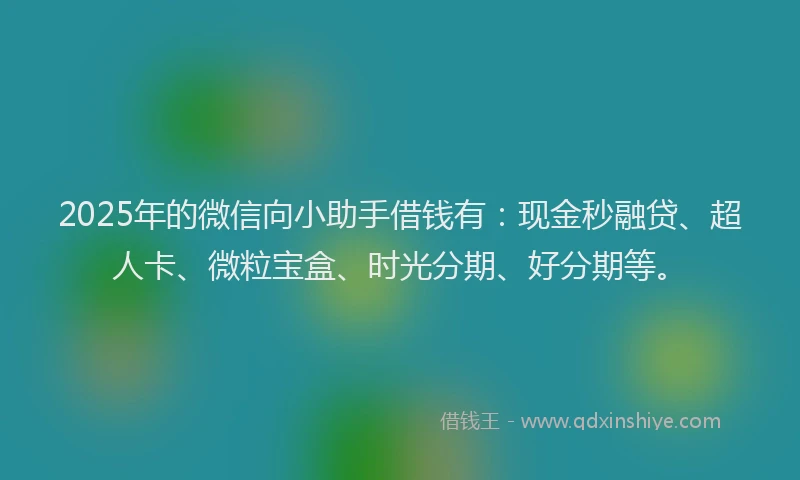 2025年的微信向小助手借钱有：现金秒融贷、超人卡、微粒宝盒、时光分期、好分期等。