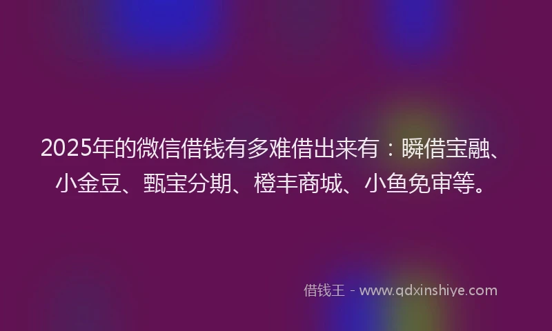 2025年的微信借钱有多难借出来有：瞬借宝融、小金豆、甄宝分期、橙丰商城、小鱼免审等。