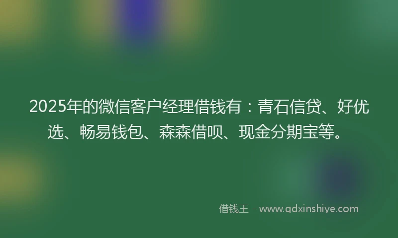 2025年的微信客户经理借钱有：青石信贷、好优选、畅易钱包、森森借呗、现金分期宝等。