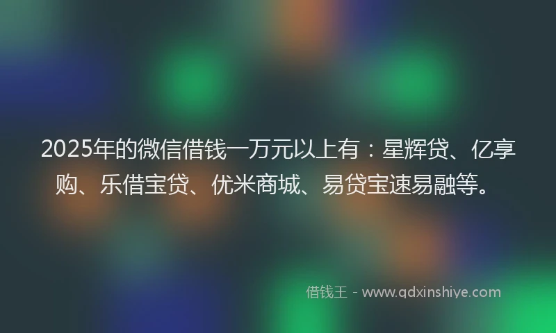 2025年的微信借钱一万元以上有：星辉贷、亿享购、乐借宝贷、优米商城、易贷宝速易融等。