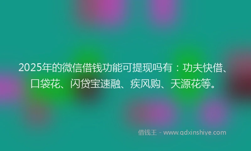2025年的微信借钱功能可提现吗有：功夫快借、口袋花、闪贷宝速融、疾风购、天源花等。