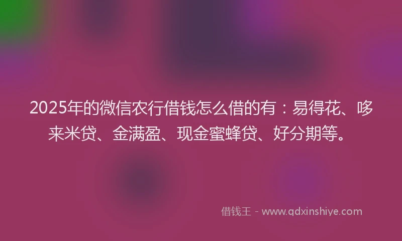 2025年的微信农行借钱怎么借的有：易得花、哆来米贷、金满盈、现金蜜蜂贷、好分期等。