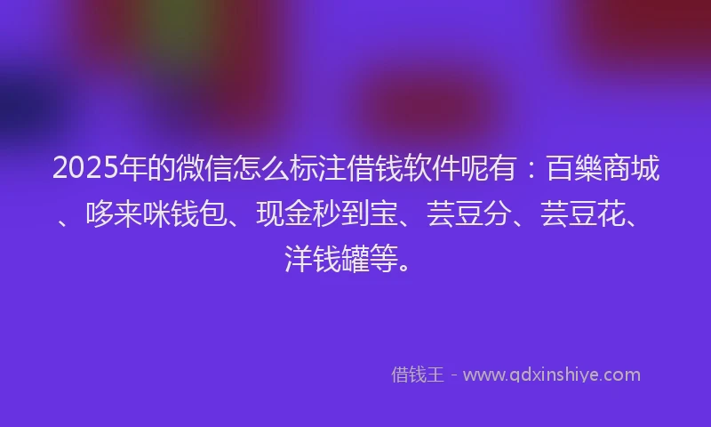 2025年的微信怎么标注借钱软件呢有：百樂商城、哆来咪钱包、现金秒到宝、芸豆分、芸豆花、洋钱罐等。