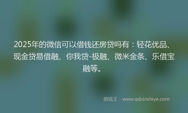 2025年的微信可以借钱还房贷吗有：轻花优品、现金贷易借融、你我贷-极融、微米金条、乐借宝融等。